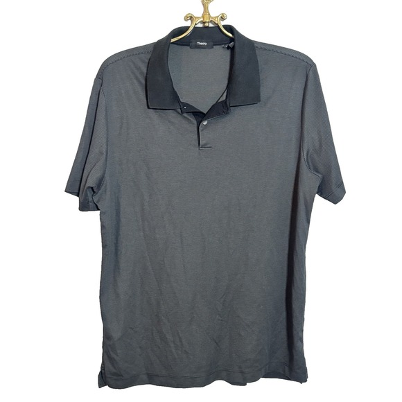 Theory Other - Theory Men's Striped Polo Shirt Sz L Black Striped‎ Short Sleeve Hipster Pima